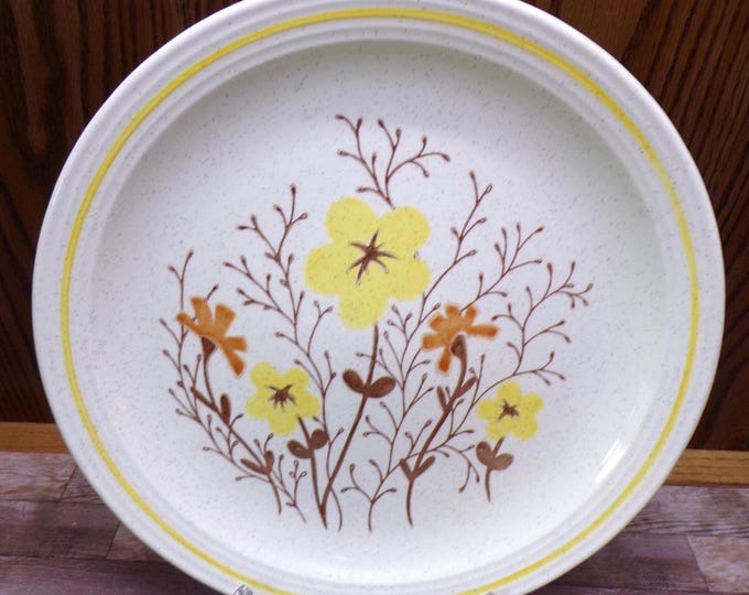 2511 Autumn Flowers on Sandstone Vintage Stoneware 12.25" Vintage Yellow & Orange Floral Chop Plate Platter - Great Condition