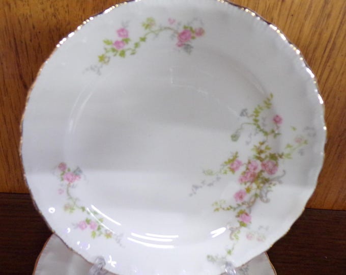 2505 Pope-Gosser Sterling USA Vintage Pink Rose China 6.25" Bread Plates w/ Gold Rim Set of 5 - Great Condition