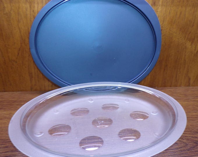 2506 Tupperware Keep n Heat Microwave 14" x 10" Platter Container Blue Lid No Insert - Great Condition