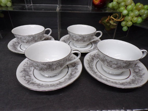 2312 Sango China Florentine Vintage Grey Floral & Platinum