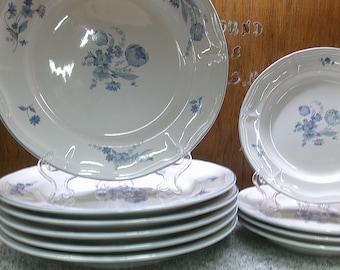 2406 Brick Oven Stoneware Jardin Bleu Vintage Stoneware Beautiful Blue Rose Floral Blue Edge Dinnerware- Good Condition - Choose from List: