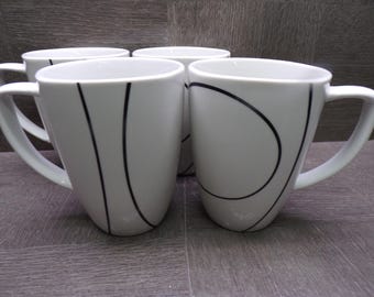 2609 Corelle Coordinates Simple Lines Vintage 12 oz Coffee Mug Cup 4.25" Set of 4 Porcelain Square Rim