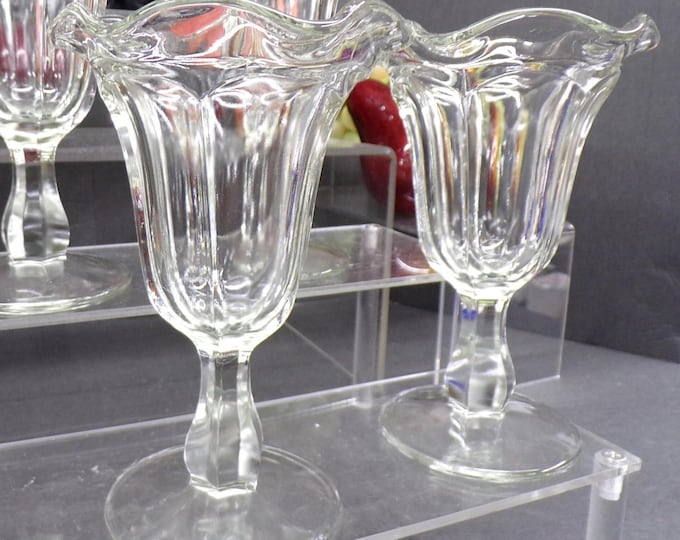2303 Indiana Glass Tulip 6.25" Vintage Clear Footed Malt/Parfait/Sundae Dessert Cups Set of 4 - Good Condition No Chips or Cracks
