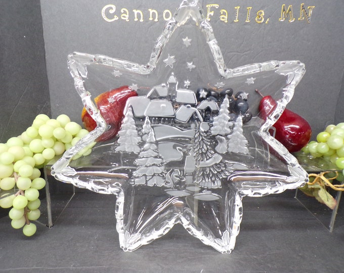 2311 Mikasa Christmas Carol Serving Platter 12" Frosted glass Star - Good Condition No Chips or Cracks