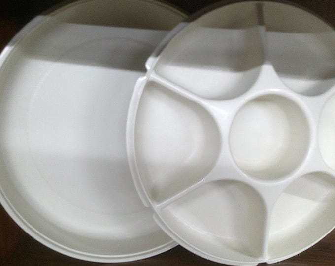 2411 Tupperware 13.5" Wide Vegetable Tray / Transporter #1665-3 Vintage - Good Condition - Light Wear on Lid - No Dip Cup