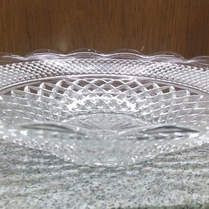 2408 Anchor Hocking Wexford Crystal Vintage 13.75" Shallow Bowl Platter Scalloped Rim 3" Tall- Great Condition Very Beautiful image 1