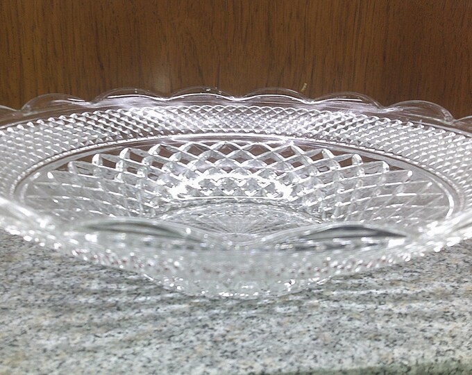 2408 Anchor Hocking Wexford Crystal Vintage 14.75" Shallow Bowl Platter Scalloped Rim 3" Tall- Great Condition Very Beautiful