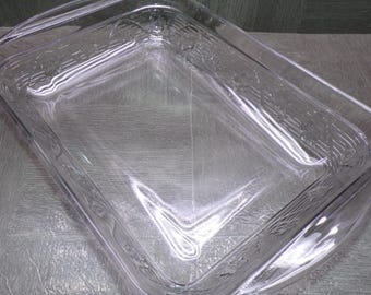 2608 Anchor Glass Avalon 12" x 9" Oven Proof Lasagna Casserole w/ Embossed Flowers