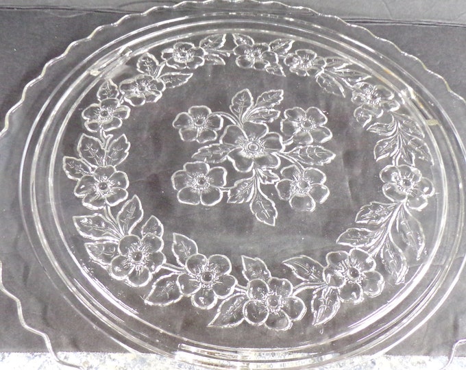 2212 Vintage Apple Blossom Sovereign House 12" Footed Cake Plate with Scalloped Edge - Good Condition
