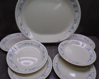 2606 Corelle First of Spring Cream 7 pc Snack Set (1) 12" Oval Platter & (6) 6.75" Dessert Plates