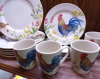 2509 Paula Dean Garden Rooster Stoneware Dinnerware - Good Condition Choose from List: