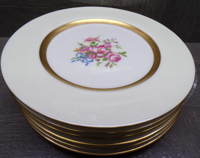 2602 Theodore Haviland New York Kenmore 7.5" Salad / Snack Plates Set of 6 - Great Condition w/ a Few Scratches on the Gold Accent