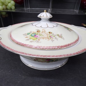 2310 Vintage Porcelain Tureen 10.5&quot; x 9.5&quot; x 5&quot; Tall Covered Serving Dish Made in Japan - Good Condition No Chips or Cracks