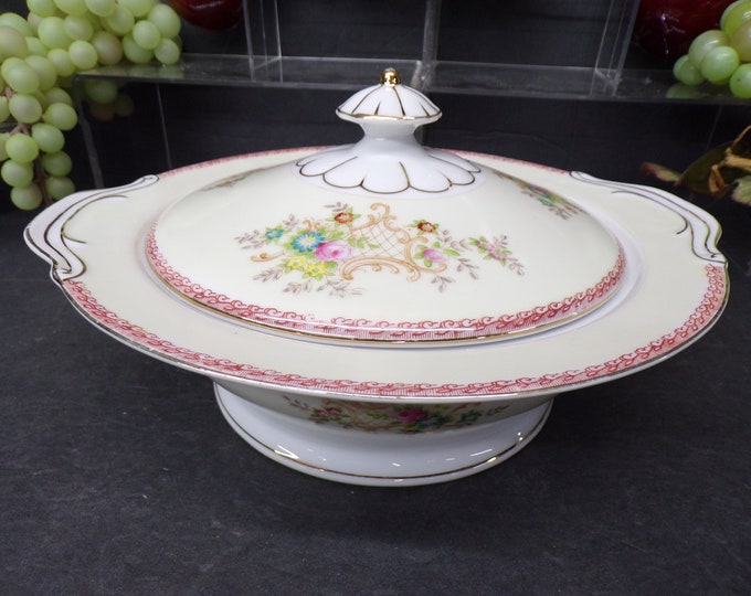 2310 Vintage Porcelain Tureen 10.5" x 9.5" x 5" Tall Covered Serving Dish Made in Japan - Good Condition No Chips or Cracks