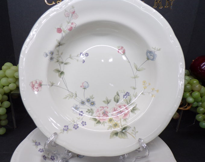 2311 Mikasa Dinner at Eight Gardena 9.5" Bowls Set of 6- Beautiful Pink & Blue Floral - Excellent Condition Like New
