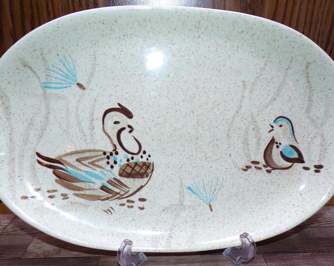 2508 Red Wing Pottery Bob White Quail 13.5" x 9" Oval Platter Hand Painted USA - Excellent Condition