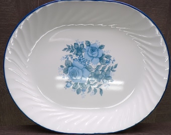 2602 Corelle Corning Blue Velvet Rose Swirl 12" Oval Platter - Great Condition