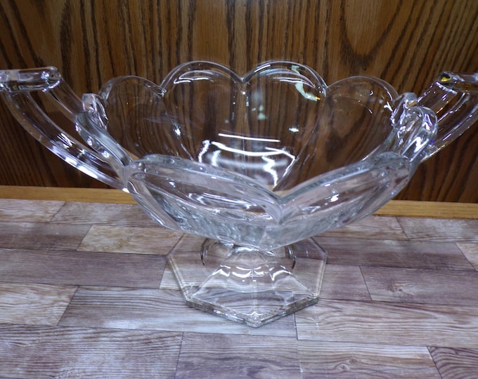 2510 Krystol Chippendale Vintage 12" Double Handle Clear Glass Trophy Bowl - Great Condition