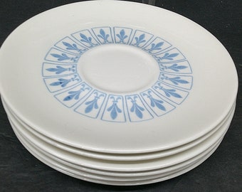 2402 Homer Laughlin Richelieu Blue Fleur de Lis 6.25" Vintage Saucers Set of 6