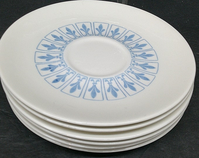 2402 Homer Laughlin Richelieu Blue Fleur de Lis 6.25" Vintage Saucers Set of 6 - Great Condition