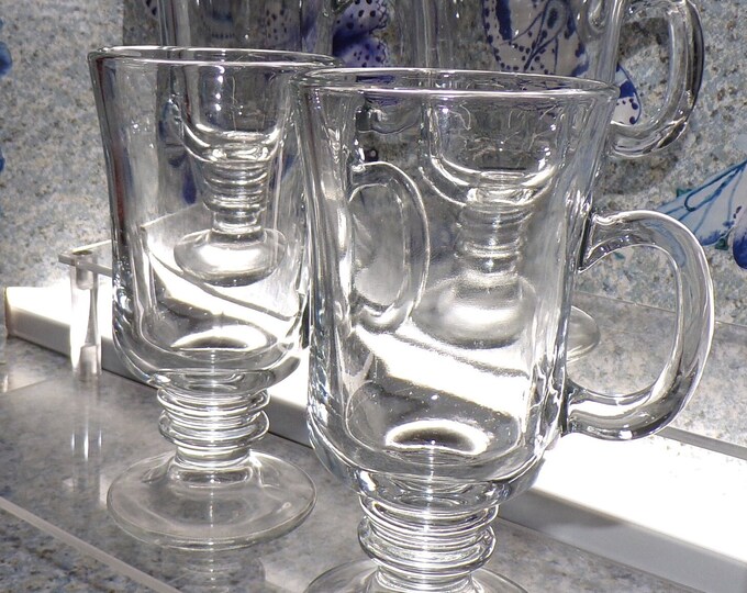 2206 Libbey Clear Glass Footed Irish Coffee Mugs 6" Set of 4 Vintage - Good Condition No Chips or Cracks