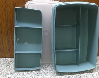 2409 Tupperware Divided Container Blue Tuppercraft 767-1 Stow N Go with Insert & Frosted Lid - Good Condition