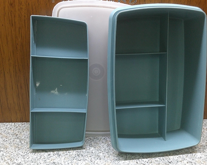 2409 Tupperware Divided Container Blue Tuppercraft 767-1 Stow N Go with Insert & Frosted Lid - Good Condition