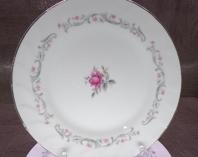 2602 Royal Swirl Vintage 6.25" Bread / Dessert Plates Set of 5 Pink Grey Floral w/ Platinum Rim - Great Condition