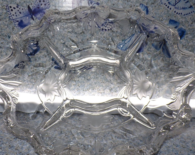 2206 Mikasa 13" x 10" Vintage Footed Crystal Divided Dish Partially Frosted Satin - No Chips or Cracks