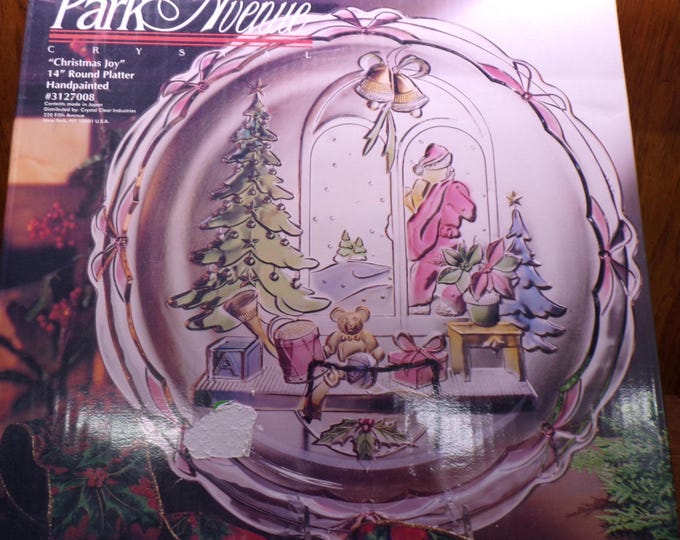 2506 Crystal Clear Studios Park Avenue Christmas Joy 14" Hand-painted Serving Platter #3127008 - Excellent Condition in Original Box