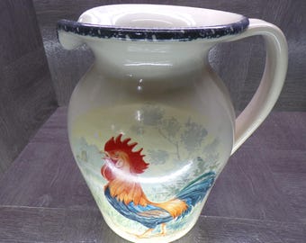 Home & Garden Party Rooster 9.5" Stoneware Pitcher Vintage 2001 - Great Condition Outside, Dirty Stained Inside