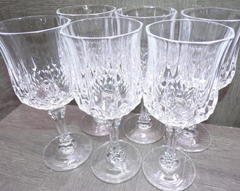 2606 Cristal D'Arques Longchamp 24% Lead Crystal 6.5" Stemmed 5.75 oz Vintage Wine Glass Set of 6