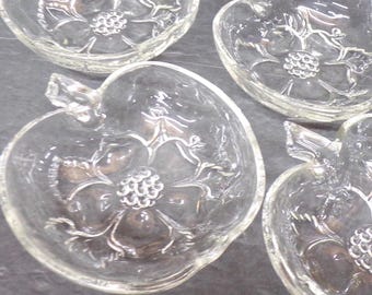 2306 Hazel Atlas Orchard Crystal Apple Blossom Glass 5" Vintage Snack Bowls Set of 4 - Good Condition No Chips or Cracks