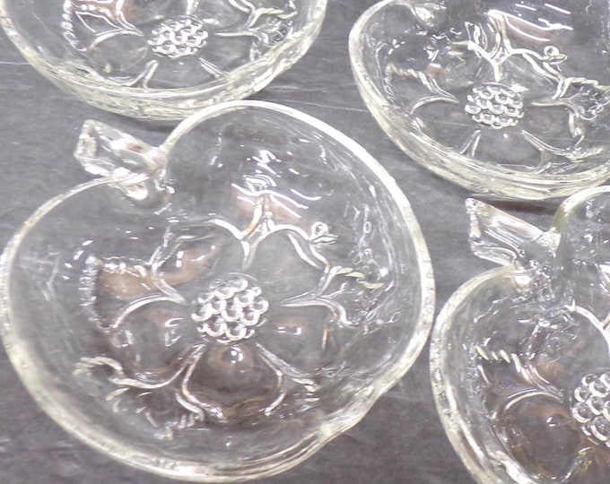 2306 Hazel Atlas Orchard Crystal Apple Blossom Glass 5" Vintage Snack Bowls Set of 4 - Good Condition No Chips or Cracks