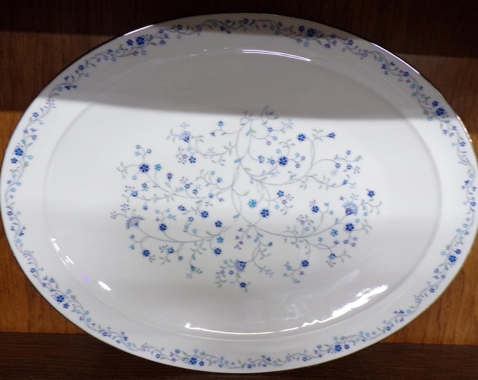 2506 Noritake Ivory China Serene Garden #7164 Vintage 16" x 12" Oval Serving Tray Platter Platinum Rim - Good Condition Light Scratches