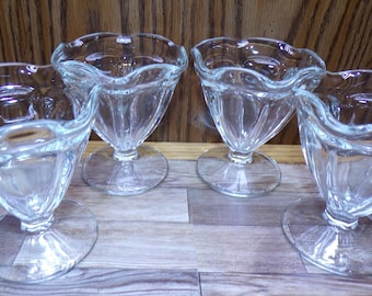 2508 Indiana Glass Tulip 4" Vintage Clear Footed Sundae /Sherbet Dessert Cups Set of 4 - Great Condition