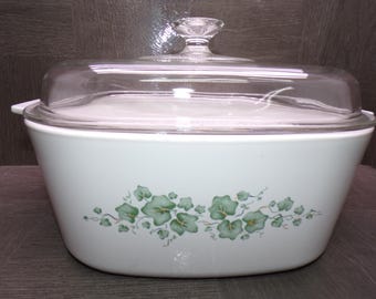 2604 Corning Ware A-5-B Callaway Green Ivy 5 Liter Dutch Oven Covered Casserole with Pyrex A-12-C Clear Lid