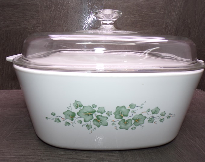 2604 Corning Ware A-5-B Callaway Green Ivy 5 Liter Dutch Oven Covered Casserole with Pyrex A-12-C Clear Lid