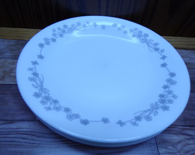 2509 Corelle Ribbon Bouquet 6.75" Dessert / Snack / Bread Plates Set of 4 Grey Floral - Good Condition