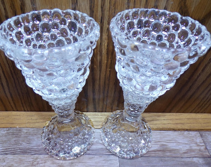 2508 Pair of Partylite Tiny Bubbles 6.5" 2-Way Glass Candle Holders Votive or Taper - Great Condition