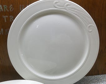 2407 Homer Laughlin Lyrica 12" Ivory Restaurant Quality Plate Set of 4 Lead Free- Swirl on Rim Some have Small Mfg. Defects Bump or Mark