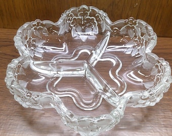 2410 Mikasa Carmen WaltherGlas 10" Holly and Berry Vintage Divided Dish 2.75" Deep Raised Flowers & Frosted Leaves- Germany- Great Condition