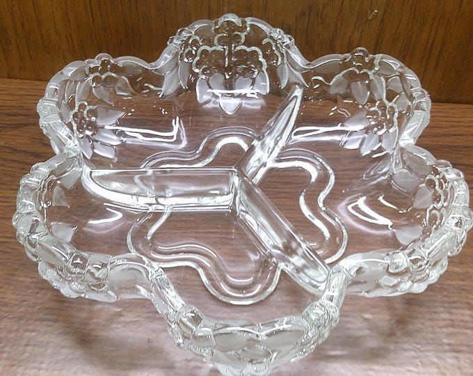 2410 Mikasa Carmen WaltherGlas 10" Holly and Berry Vintage Divided Dish 2.75" Deep Raised Flowers & Frosted Leaves- Germany- Great Condition