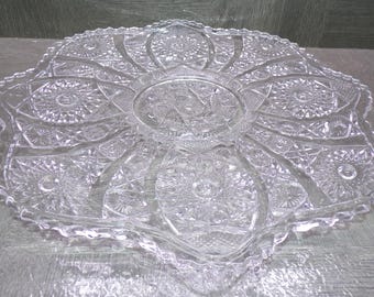 2605 Imperial Glass Flower Shape Hobstar 13" Vintage Platter