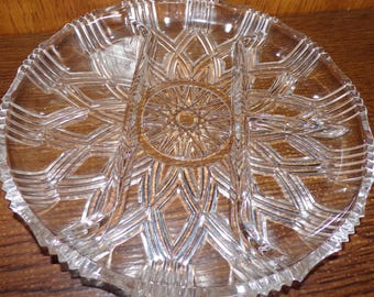 2507 Vintage Heavy 10" Clear Glass Divided 4 Section Dish - Pre-owned Great Condition