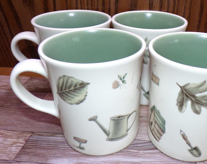 2509 Pfaltzgraff Naturewood Portfolio 4" 12 oz Vintage Stoneware Coffee Mugs Set of 4 - Excellent Condition