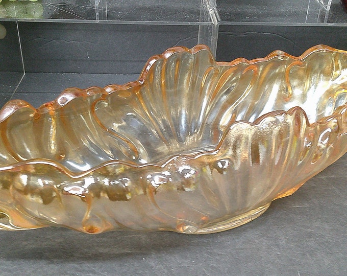 2402 Jeannette Glass Iridescent Marigold Carnival Glass Oval Marigold Gondola Banana Boat Vintage 15" x 5" Bowl - Great Condition