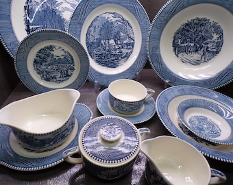 2604 Royal USA Currier and Ives Vintage Blue Ironstone Dinnerware - Choose from List: