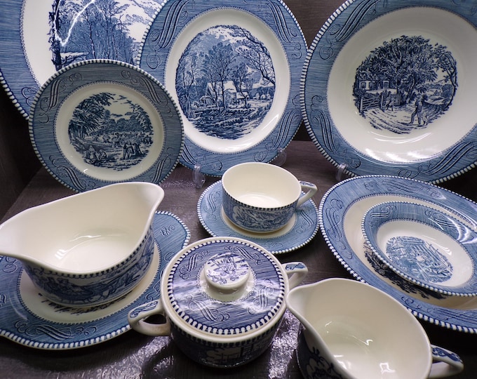 2604 Royal USA Currier and Ives Vintage Blue Ironstone Dinnerware - Choose from List: