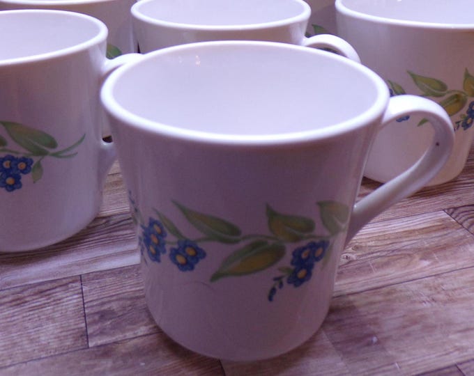2509 Corelle Corning My Garden 10 oz Coffee Cups/Mugs Set of 6 Pink and Green Floral One Side & Blue and Green Foral Other Side - Good Cond.